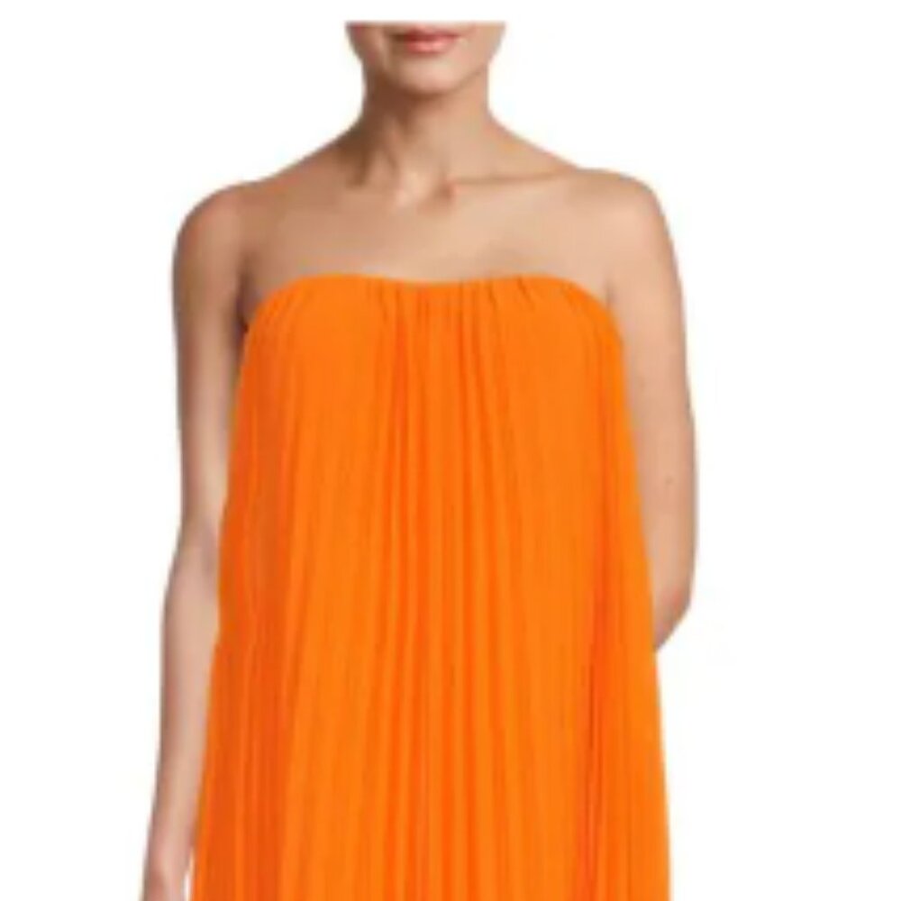 BCBGMAXAZRIA Orange Pleated Strapless Maxi Dress with scarf